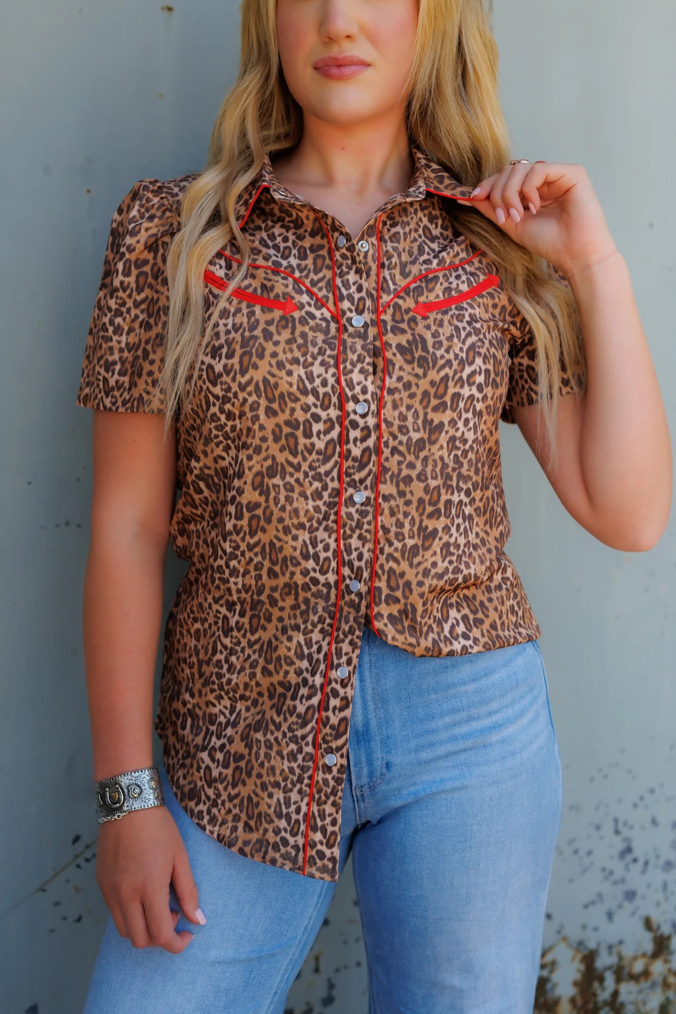 ARROW SATIN PEARL SNAP SHIRT - LEOPARD