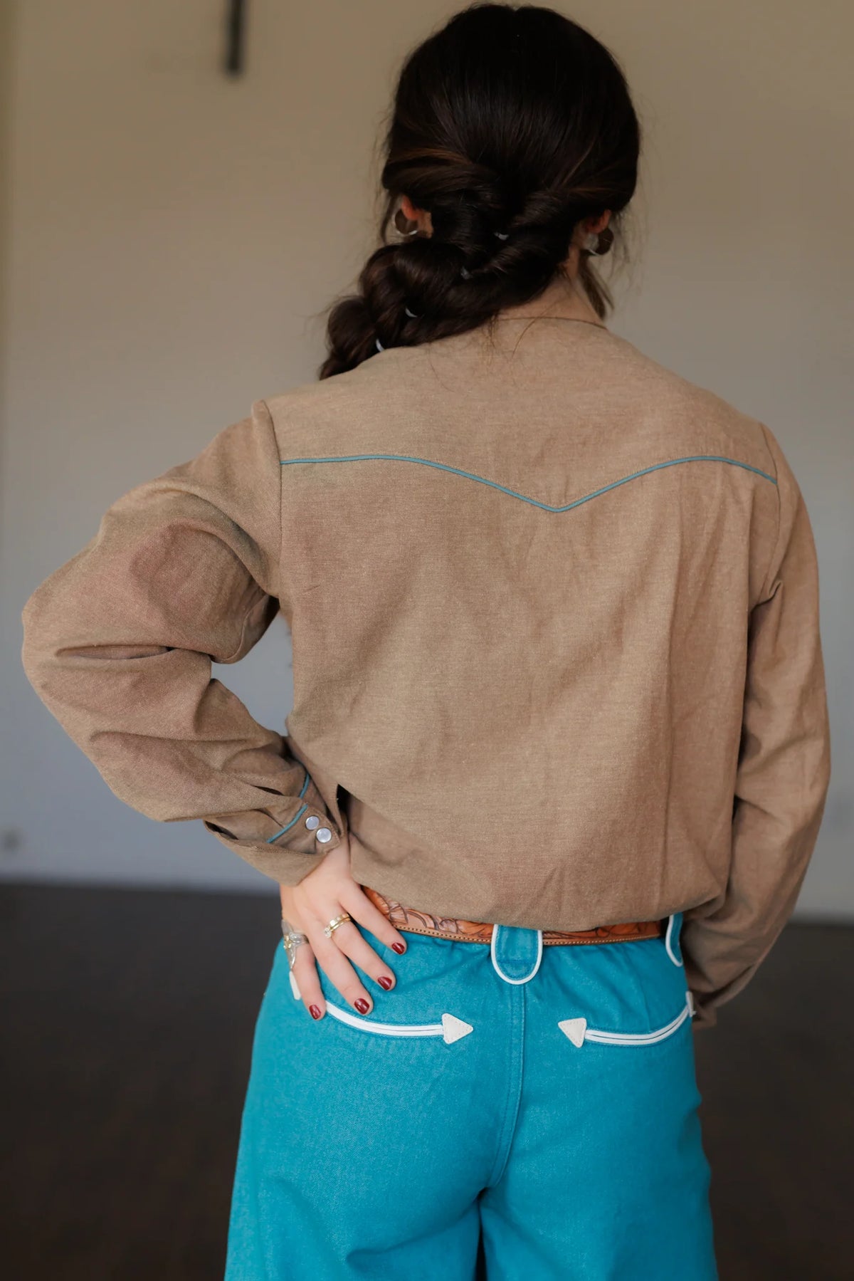 TURQUOISE SMILEY WIDE LEG DENIM JEANS
