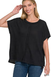 DOLMAN SHORT SLEEVE JACQUARD SWEATER - BLACK