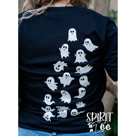 BOO WITH GHOSTS ON BACK TEE - BLACK