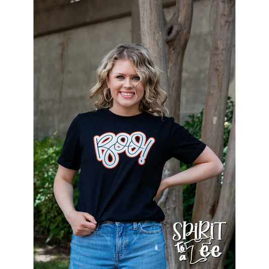 BOO WITH GHOSTS ON BACK TEE - BLACK