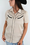 ARROW SATIN PEARL SNAP SHIRT - IVORY