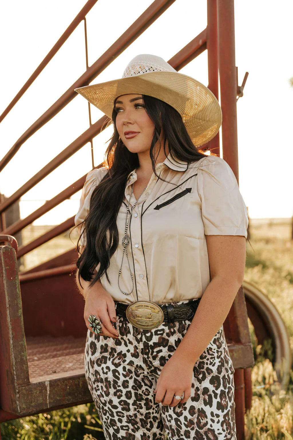 ARROW SATIN PEARL SNAP SHIRT - IVORY