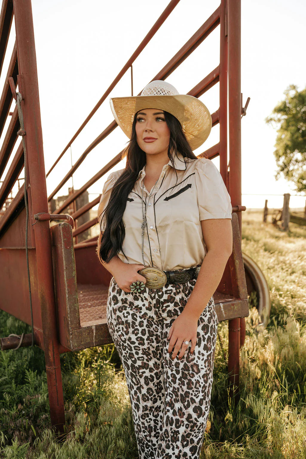 ARROW SATIN PEARL SNAP SHIRT - IVORY