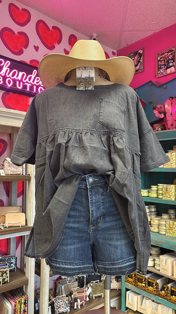 TIERED FRONT POCKET TOP - CHARCOAL