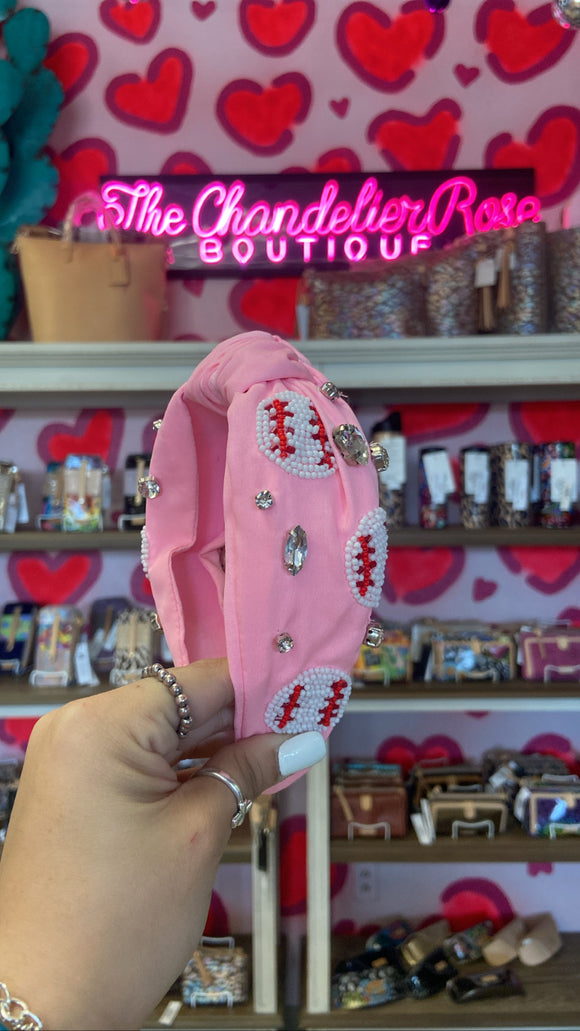 BASEBALL BLINGED OUT HEADBAND - LIGHT PINK