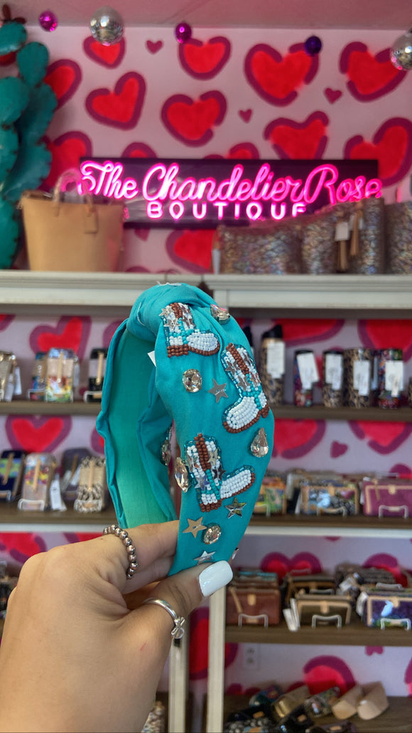 WESTERN BOOTS AND BLINGED OUT HEADBAND - TURQUOISE