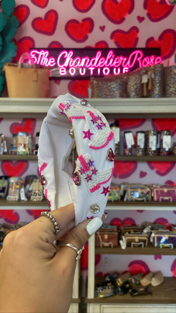 WESTERN BOOTS AND BLINGED OUT HEADBAND - WHITE