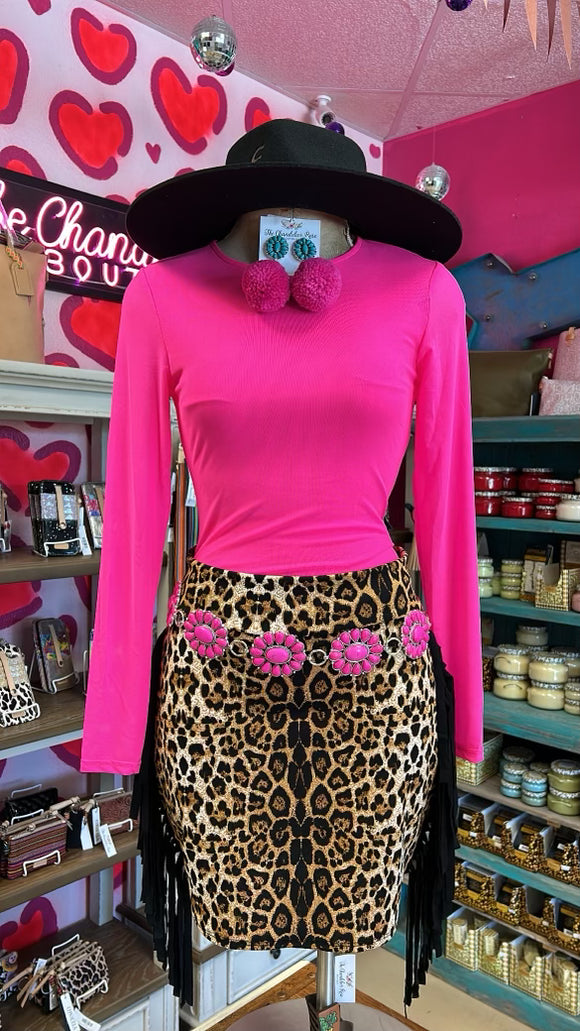 DOUBLE MESH LONG SLEEVE FITTED BODYSUIT - NEON PINK