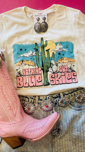 NOTHING BUT BLUE SKIES AND CACTUS WESTERN TEE - CREAM