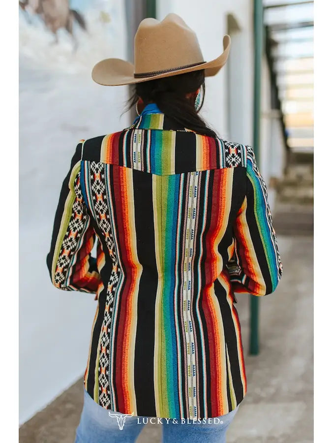 JACQUARD WOVEN SERAPE MULTI CONCHO BUTTON DOWN BLAZER