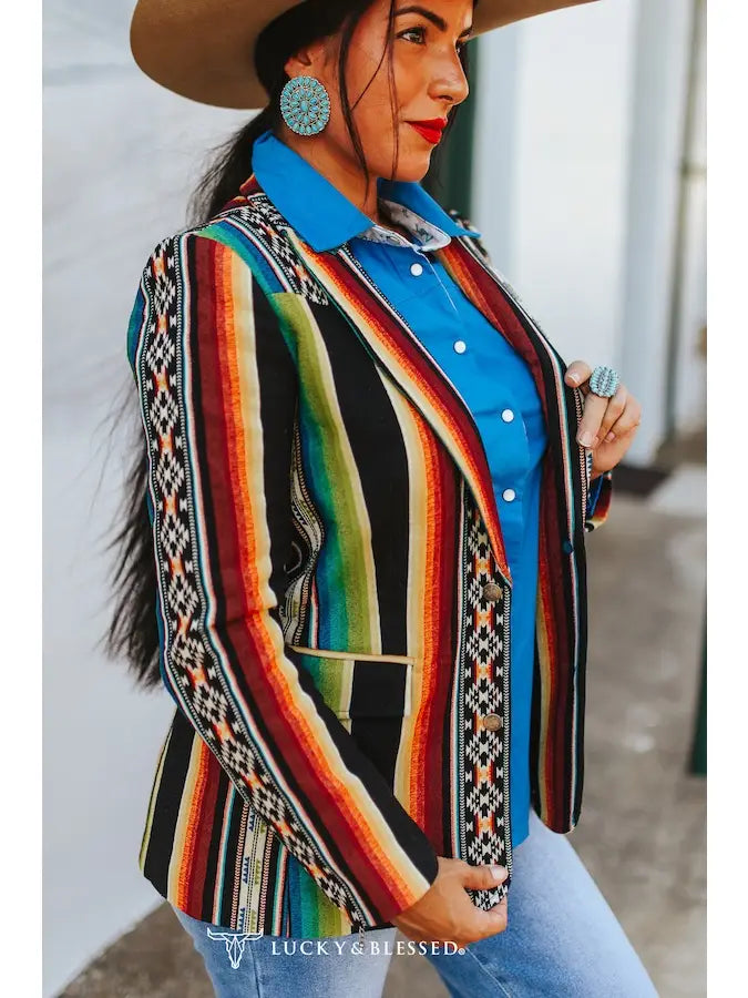 JACQUARD WOVEN SERAPE MULTI CONCHO BUTTON DOWN BLAZER