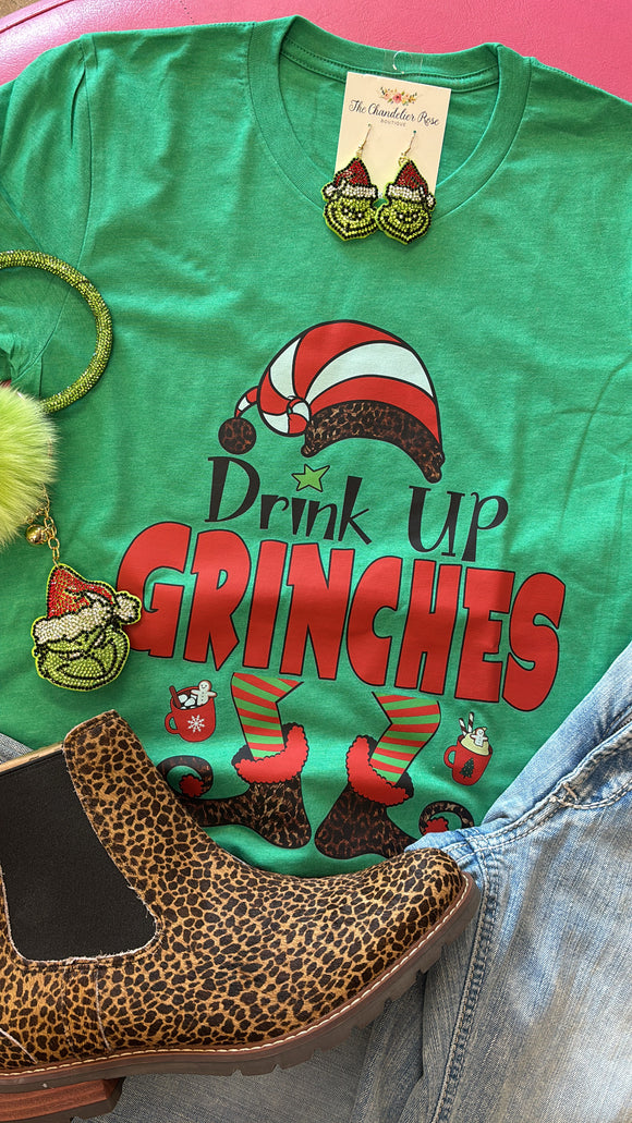 DRINK UP GRINCHES TEE - HEATHER GREEN