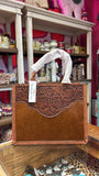 Trinity Ranch Cowhide Tooled Concealed Carry Tote Bag - Brown