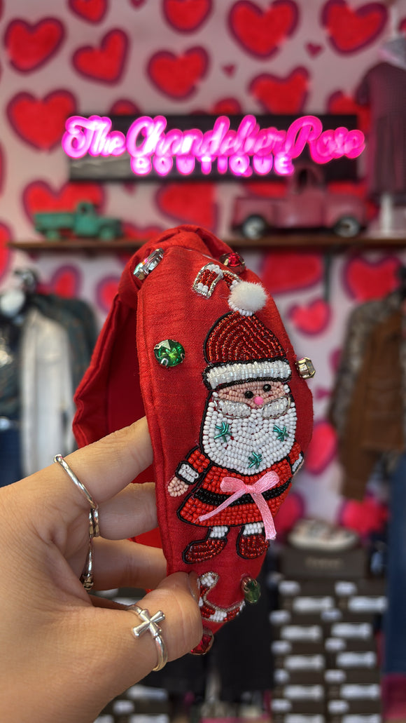 Red Christmas Santa Top Knotted Headband