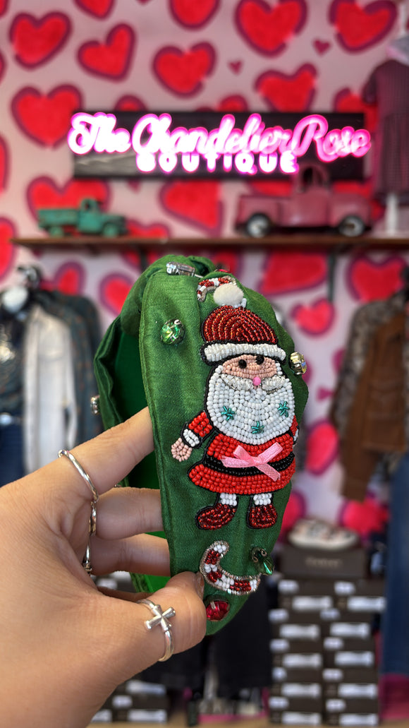 Green Christmas Santa Top Knotted Headband