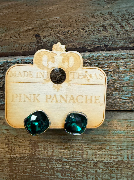 PINK PANACHE 10MM GREEN SILVER POST STUDS - E509SE