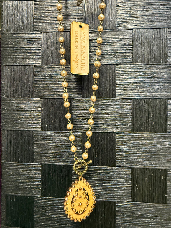 Toggle necklace with Austrian crystal Santa Fe teardrop pendant - GOLD