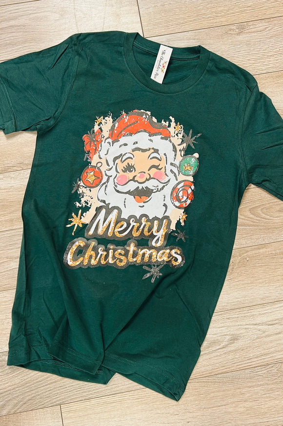 MERRY CHRISTMAS SANTA TEE - FOREST GREEN
