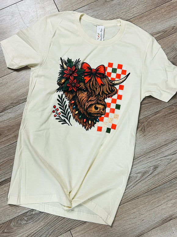 HIGHLAND COW POINSETTA TEE - CREAM
