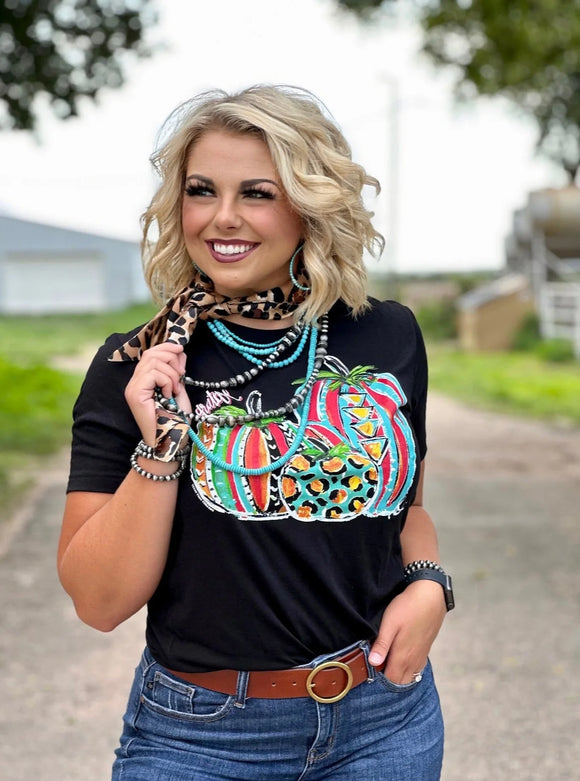 TRIO OF PUMPKINS TEE - SOLID BLACK