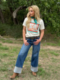 CHECKERED LUCKY HORSESHOES TEE - NATURAL