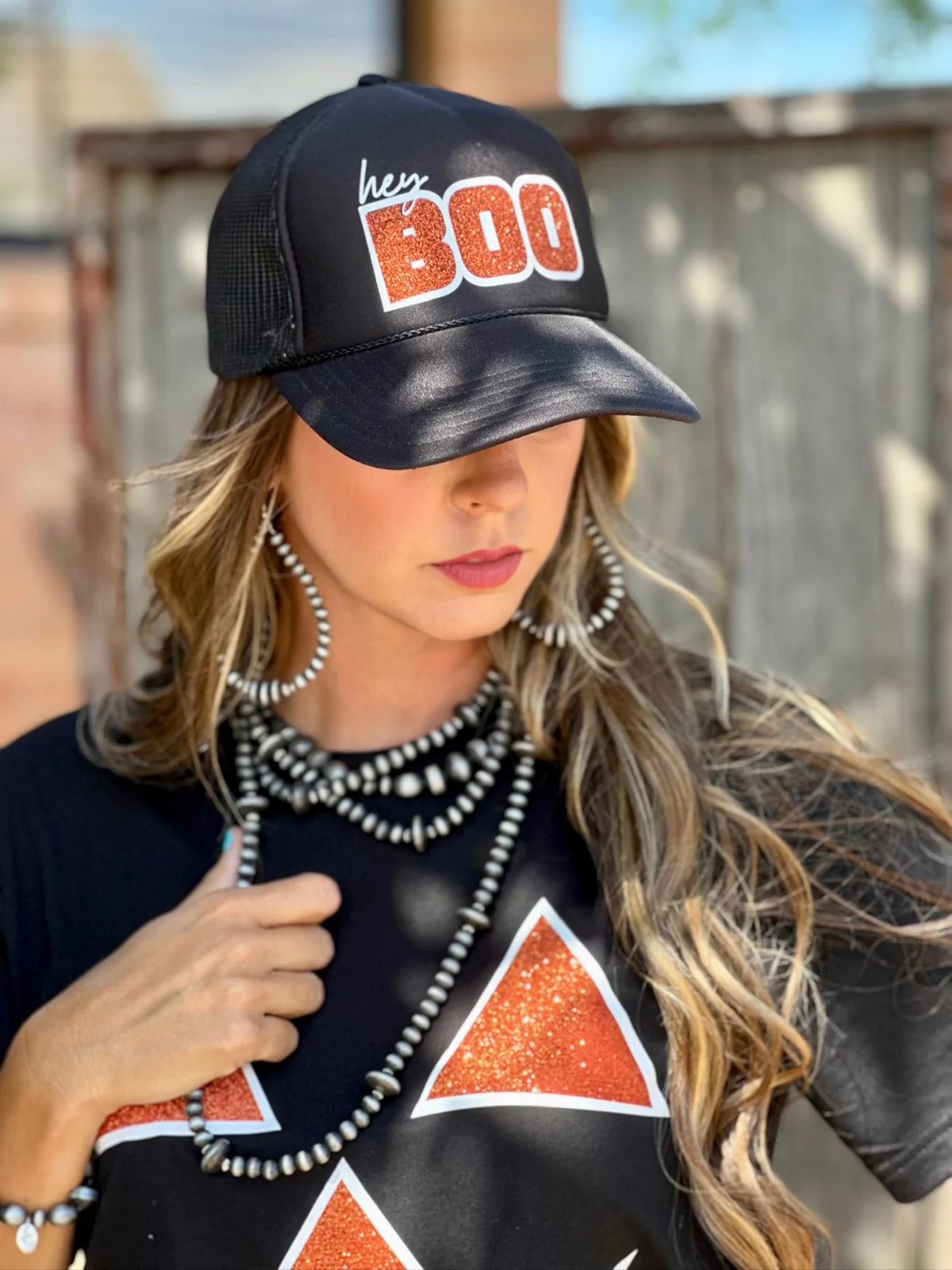 HEY BOO TRUCKER CAP - SOLID BLACK TRUCKER GLITTER EDITION