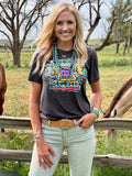 THE NEON AZTEX WESTERN TEE - SOLID DARK GREY