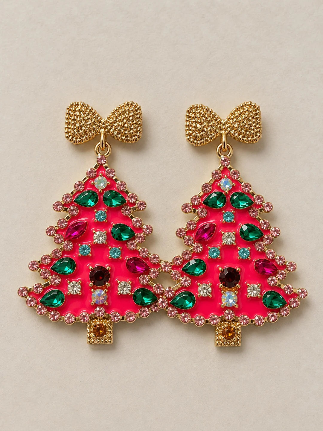 Bling Pink Tree Earrings