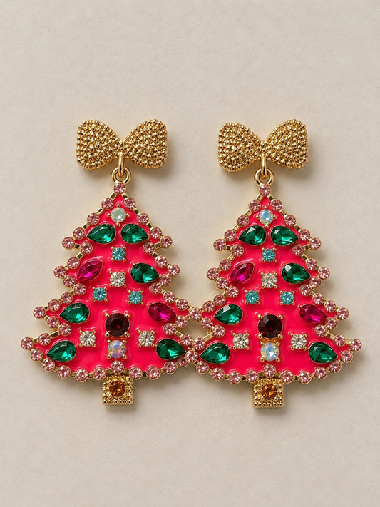 Bling Pink Tree Earrings