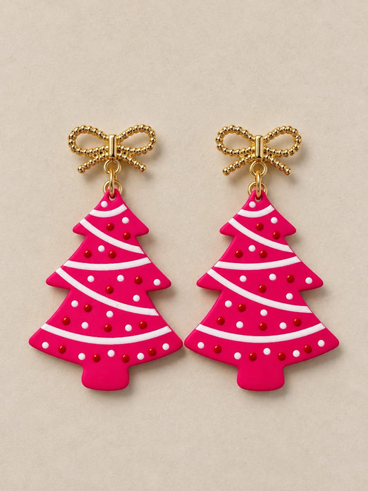 Hot Pink Christmas Tree Earrings