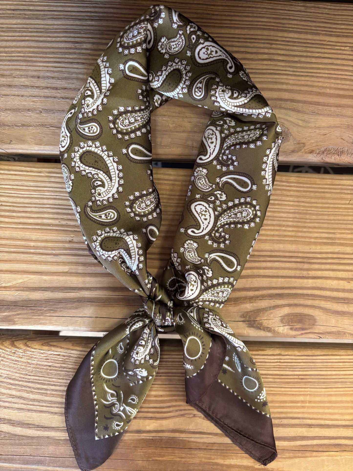 OLIVE PAISLEY BROWN BORDER WILD RAG