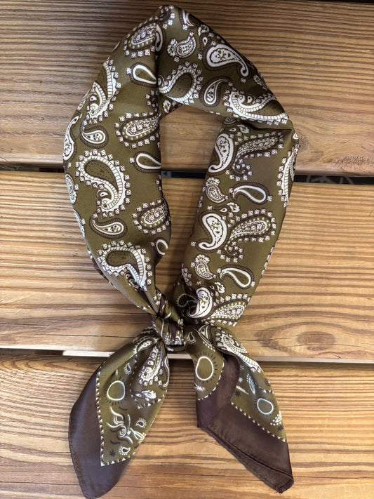 OLIVE PAISLEY BROWN BORDER WILD RAG