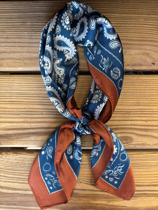 BLUE PAISLEY BROWN BORDER WILD RAG