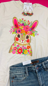 FLORAL BUNNY TEE - CREAM