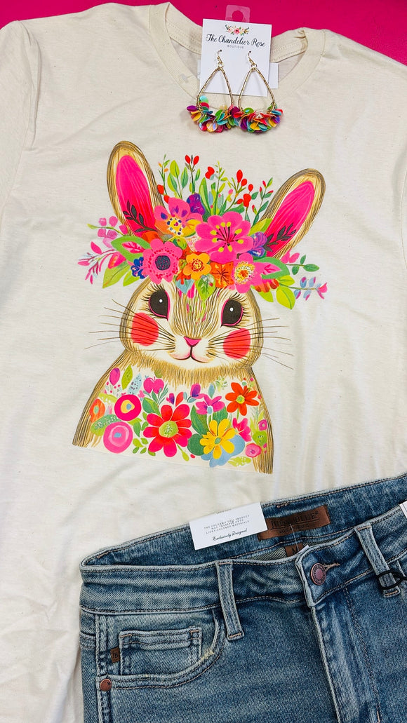 FLORAL BUNNY TEE - CREAM