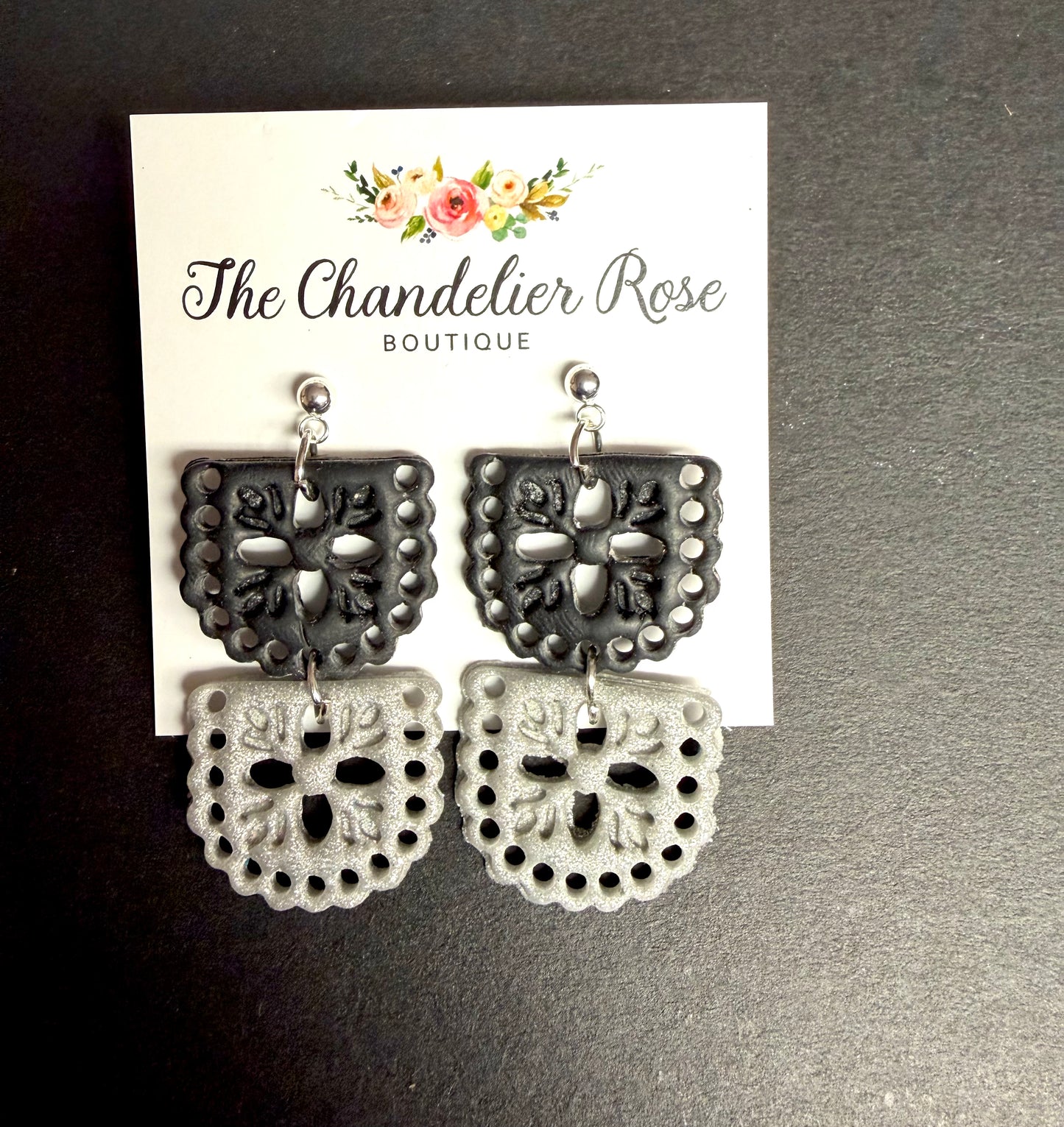 MINI 2 Tier Papel Picado Black & Silver Earrings