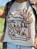 WESTERN SKULL CACTUS SCENE TEE - HEATHER DUST