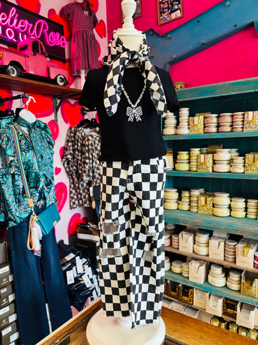 BLACK CHECKERED DENIM YOUTH JEANS