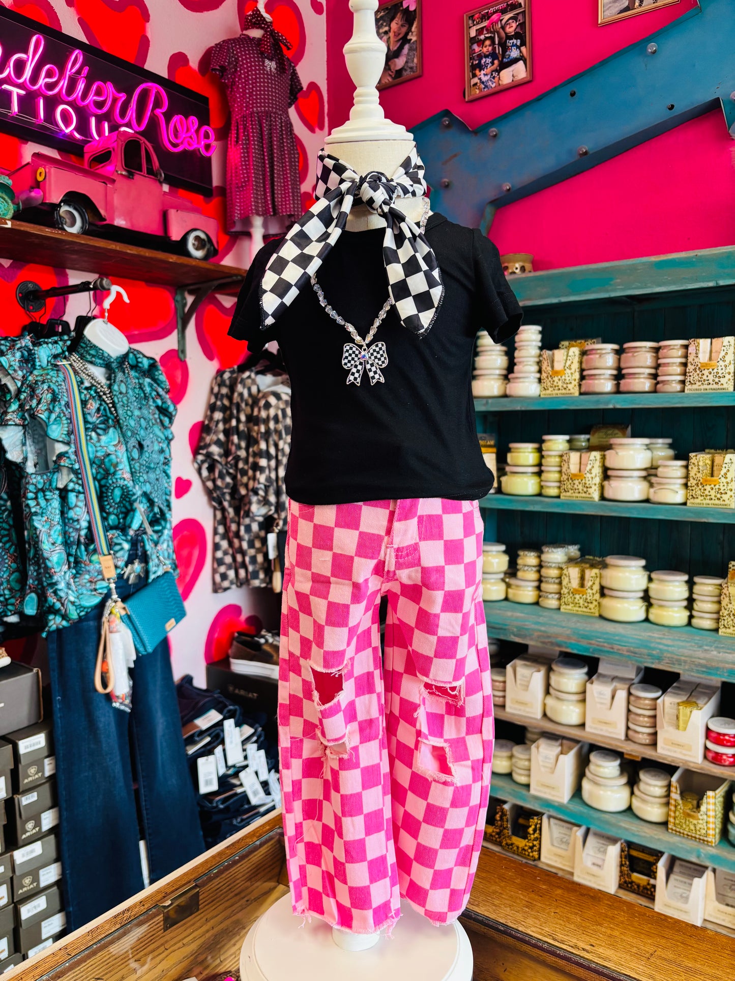 PINK CHECKERED DENIM YOUTH JEANS