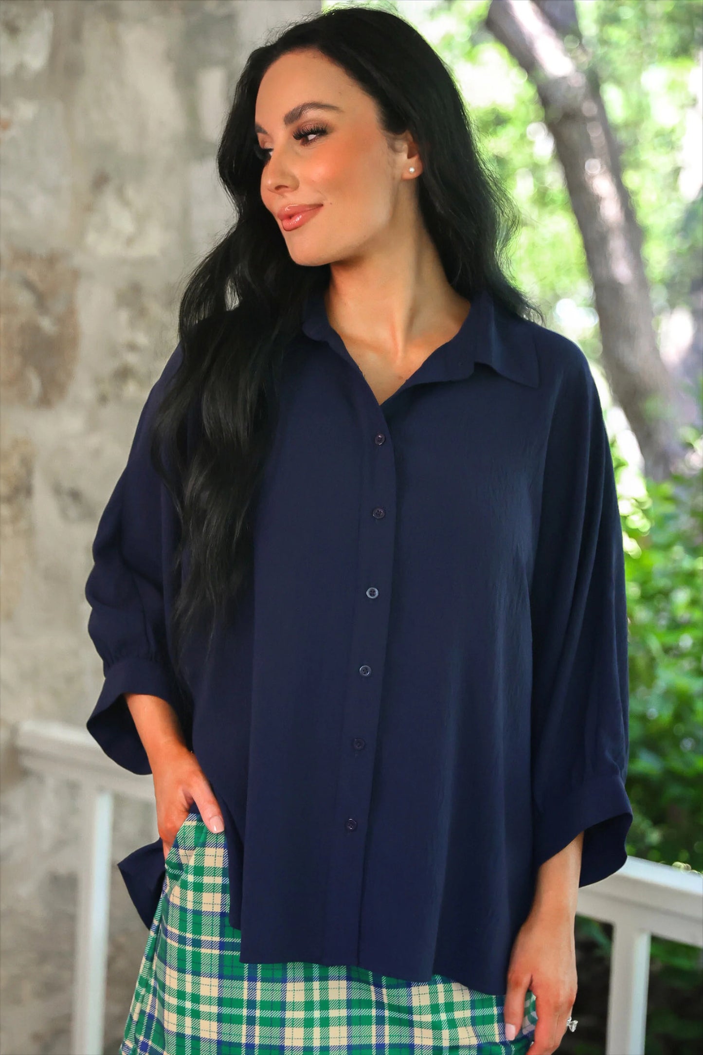 Sloane Button Up Top - NAVY