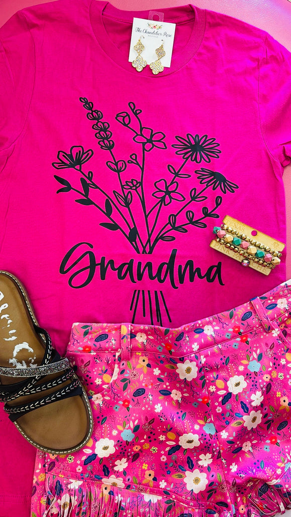 GRANDMA FLORAL BOUQUET TEE - BERRY