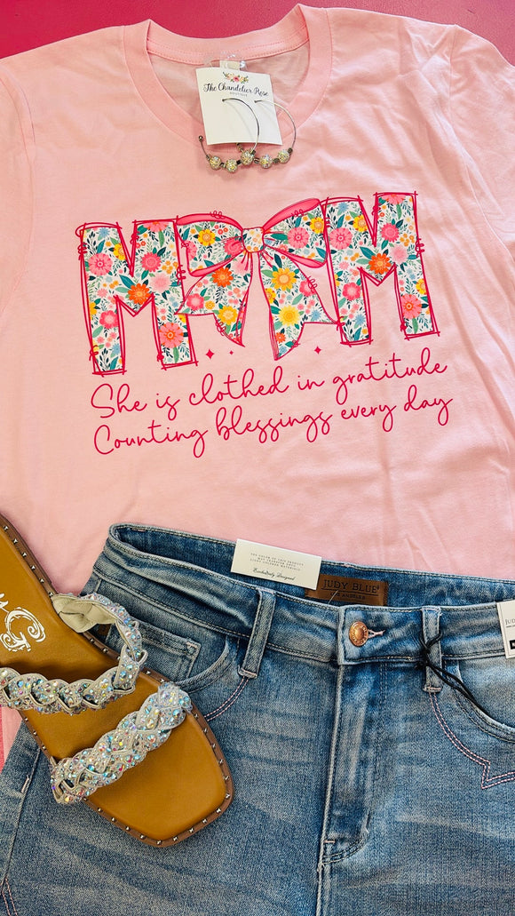MOM FLORAL BOW TEE - PINK