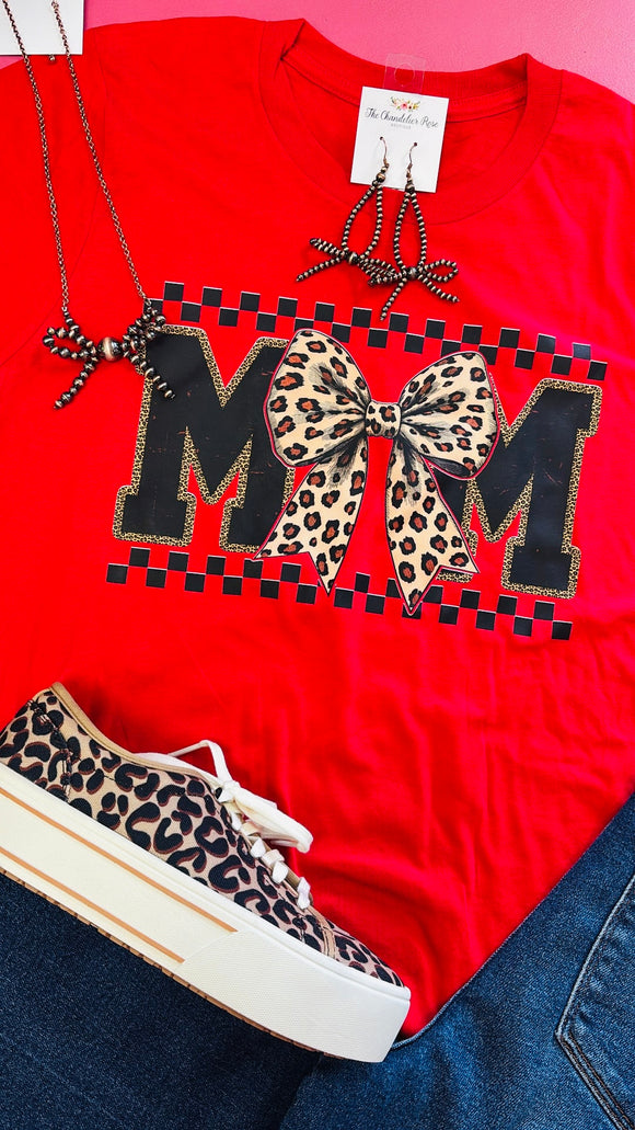 MOM LEOPARD BOW TEE - RED