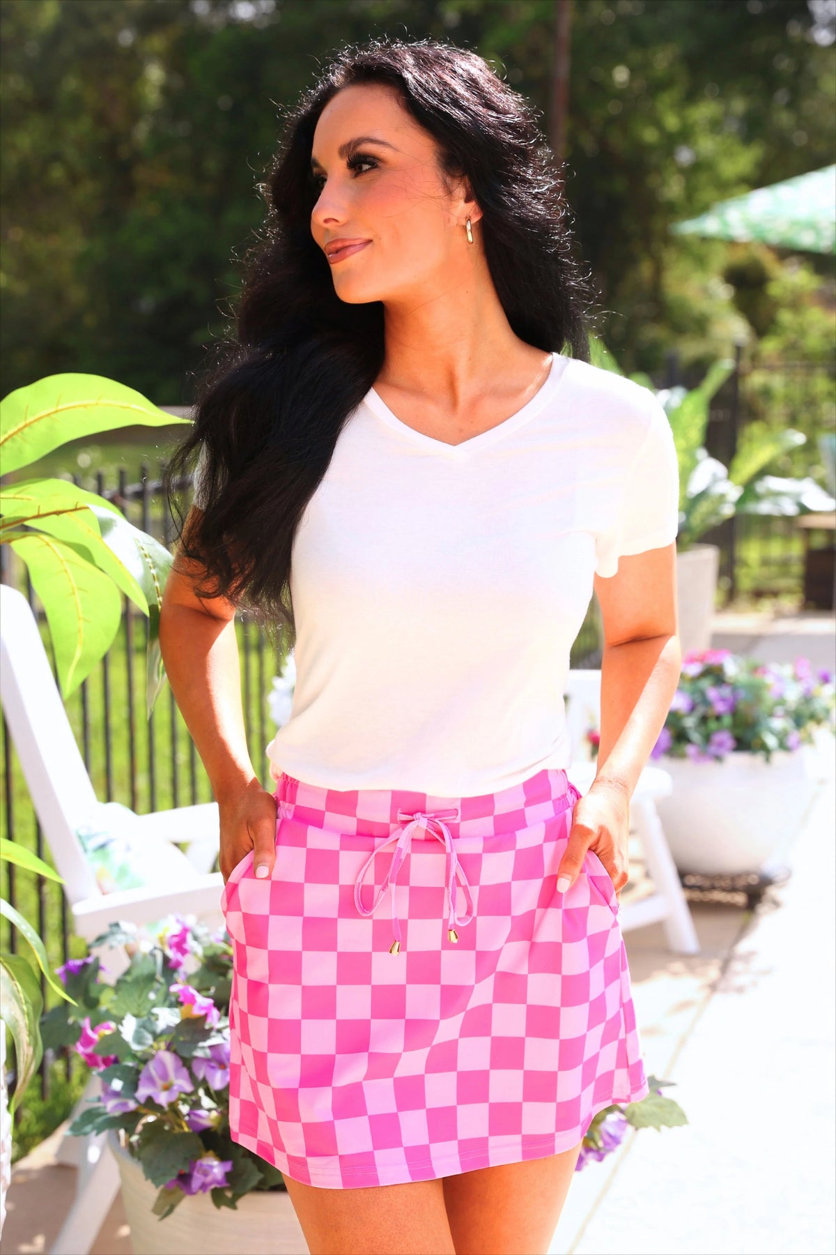 CHECKERED BUBBLEGUM SKORT