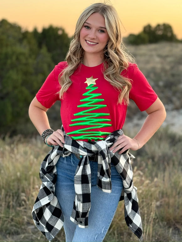 PUFFED CHRISTMAS TREE TEE - RED