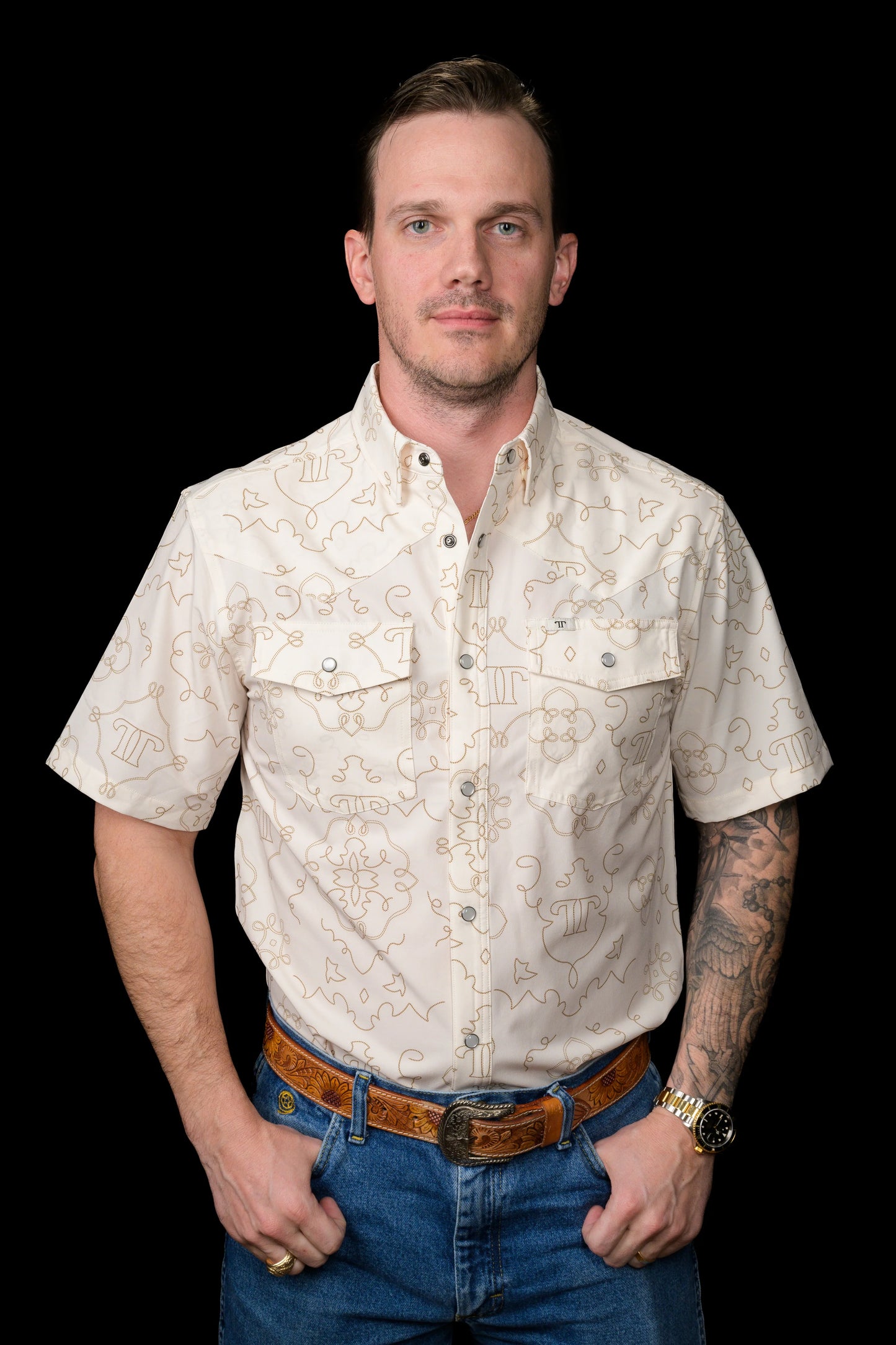 FERRELL MEN'S THE CARSON SHORT SLEEVE PEARL SNAP  - BEIGE