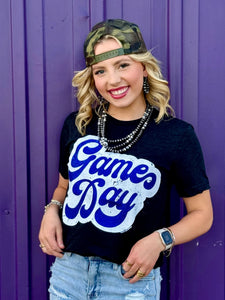 BIG GAME DAY RETRO ROYAL GLITTER TEE