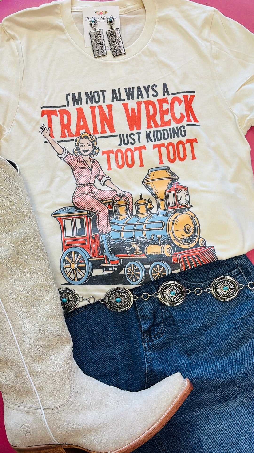 THE TRAIN WRECK TEE - CREAM