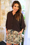 Sloane Button Up Top - CHOCOLATE